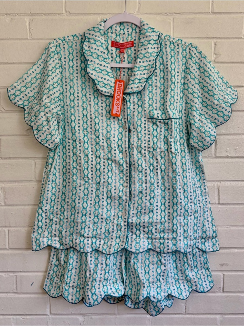 Brooks Avenue Scalloped Pajama Shorts Set in Cameron Blue, SZ M NWT - Picture 3 of 12